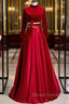 Burgundy Satin Velvet Long Sleeve Cut Out Prom Dress