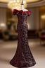 Burgundy Sequins Mermaid Off the Shoulder Prom Dress