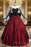 Burgundy Strapless Black Tulle Bow Prom Dress