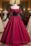Burgundy Strapless Pleats Black Velvet Prom Dress