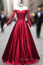 Burgundy Sweetheart Lace Satin Long Prom Dress Burgundy Evening Dress