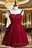 Burgundy Sweetheart Neck Tulle Sequin Short Prom Dress, Puffy Cute Homecoming Dress