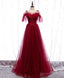 Burgundy Sweetheart Tulle Lace Long Prom Dress Burgundy Formal Dress