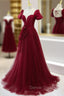 Burgundy Tulle Long Prom Dress, Burgundy Tulle Evening Dress