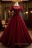 Burgundy Tulle Spaghetti Straps Prom Dress With Detachable Top