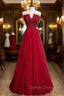Burgundy Tulle Strapless Beading Prom Dress