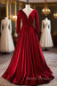 Burgundy Velvet Long Sleeve Beading Prom Dress