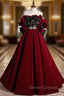 Burgundy Velvet Off the Shoulder Black Bow Prom Dress