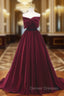 Burgundy Velvet Strapless Bow Prom Dress