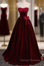 Burgundy Velvet Strapless Prom Dress