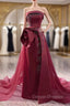 Burugndy Tulle Strapless Sequins Beading Prom Dress
