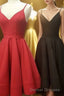 simple real picture red satin spaghetti straps short homecoming Dress graduation Dress