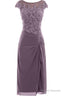 knee length mauve tight chiffon mother of the bride/prom dress with cap sleeves