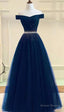 Tulle Prom Gown Off Shoulder Prom Dresses, Long Prom Dress, A Line Evening Dress