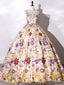 Champagne A-Line Flowers Long Prom Dress, Champagne Sweet 16 Dress
