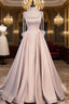 Champagne A-Line Satin Long Prom Dress, Champagne Evening Dress