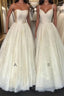 Champagne A-line tulle long prom Dress champagne evening Dress