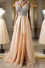 Champagne A-Line V Neck Chiffon Long Prom Dress, Formal Dress