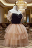Champagne and Black Sweetheart Short Formal Dress, Tulle Homecoming Dress