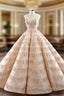 Champagne Ball Gown Sequins Backless Floor Length Prom Dress