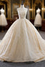 Champagne Ball Gown Sequins Beading Prom Dress
