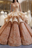 Champagne Ball Gown Sweetheart Appliques Lace Luxury Prom Dress