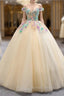 Champagne Ball Gown Tulle Colorful Appliques Prom Dress