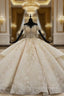Champagne Ball Gown Tulle Sequins Appliques Off the Shoulder Luxury Wedding Dress
