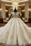 Champagne Ball Gown Tulle Sequins Beading Wedding Dress