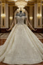 Champagne Ball Gown Tulle Sequins off the Shoulder Beading Wedding Dress
