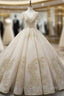 Champagne Ball Gown V-neck Backless Tulle Appliques With Beaded Wedding Dress