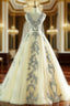 Champagne Deep V-neck Backless Appliques Wedding Dress