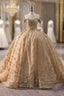 Champagne Gold Ball Gown Tulle Sequins Beading Prom Dress