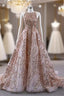 Champagne Gold Sequins Sleeve Prom Dress