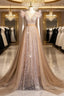Champagne Gold Sequins Tulle Prom Dress
