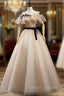 Champagne Gold Tulle Appliques Quinceanera Dress