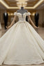 Champagne Gown Tulle Sequins Off the Shoulder Wedding Dress With Beading