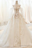 Champagne Lace Long A-Line Ball Gown, Off The Shoulder Evening Party Dress