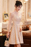 Champagne Long Sleeve Party Dress, Beautiful Knee/Tea Length Prom Dress