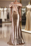 Champagne Mermaid Sequins Off the Shoulder Prom Dress