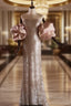 Champagne Mermaid Sequins Puff Sleeve Strapless Prom Dress