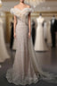 Champagne Mermaid Tulle Sequins Off the Shoulder Prom Dress