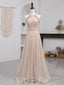 Champagne Pink Long Prom Dress, A Line Tulle Formal Dress Graduation Dress