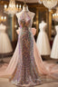 Champagne Pink Mermaid Sequins Beading Prom Dress