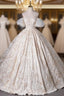 Champagne Puff Sleeve Embroidery Quinceanera Dress