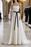 Champagne Satin Long A-Line Prom Dress, Strapless Formal Evening Dress