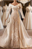 Champagne Satin Long Sleeve Wedding Dress