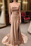 Champagne Satin Mermaid Spaghetti Straps Prom Dress