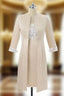 Champagne Satin Mother Of The Bride Dress Sheath Knee Length With Jacket