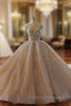 Champagne Sequins Beading Open Back Wedding Dress